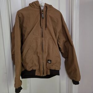 Berne Mens Brown Hooded Work Jacket with Black Trim